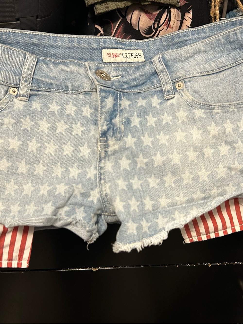 GUESS Light Blue Star-Print Denim Cutoff Shorts